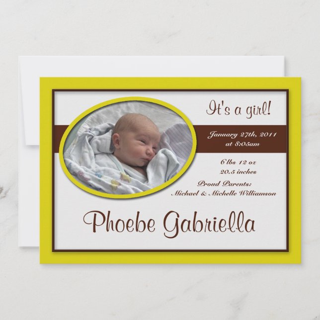 Anúncios de Parto Amarelo de Stripe Marrom (Frente)