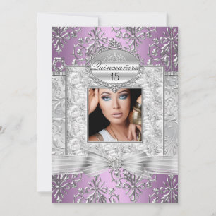 Anúncios de Quinceanera do Damasco Purple & Silver