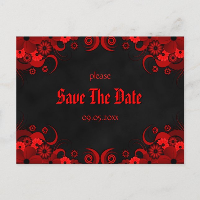 Anúncios de Red Floral Chalkboard Save The Date (Frente)