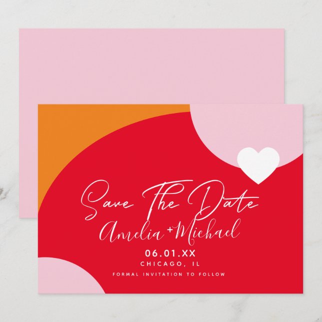 Anúncios de Salvar a Data Sunrise Bold Rosa Laranj (Frente/Verso)