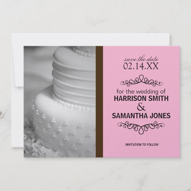 Anúncios de Save the Date Casamento Rosa e Marrom (Frente)