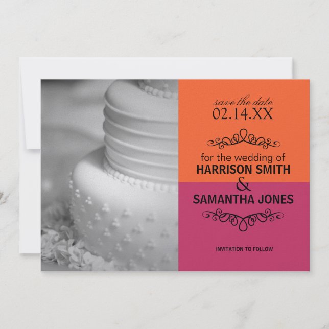 Anúncios de Save the Date de Casamento Laranja e R (Frente)