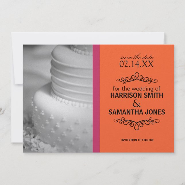Anúncios de Save the Date de Casamento Laranja e R (Frente)