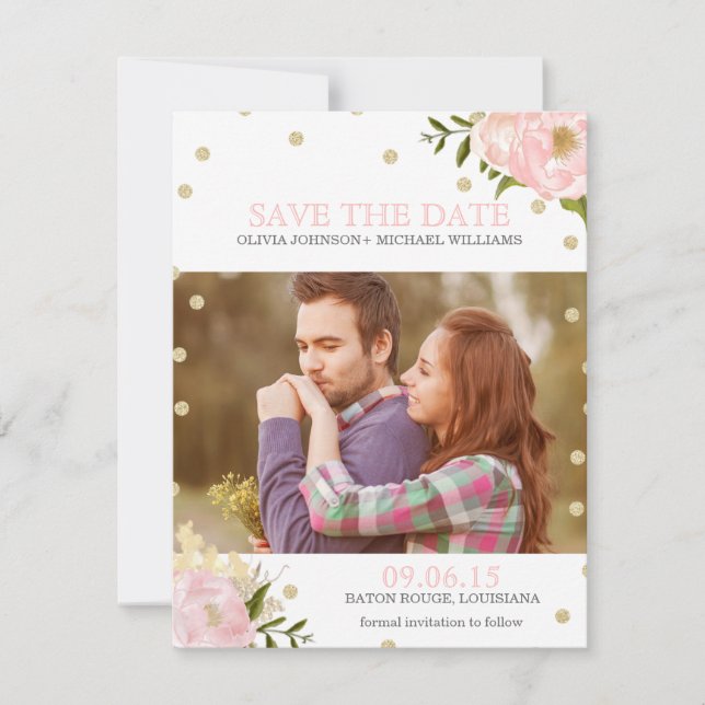 Anúncios de Save the Date de Peônia Brilhante (Frente)