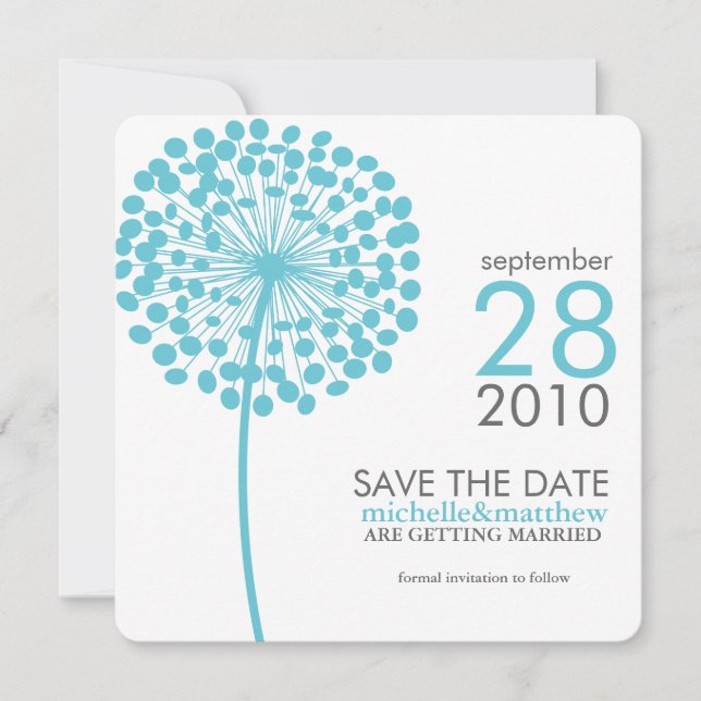 Anúncios de Save the Date do Dandelion Aqua (Frente)