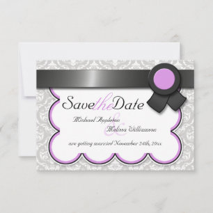 Anúncios de Save the Date em Damasko Roxo e Cinza