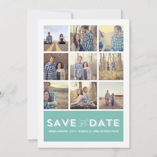 Anúncios de Save The Date em Grid de Foto Azul (Frente)