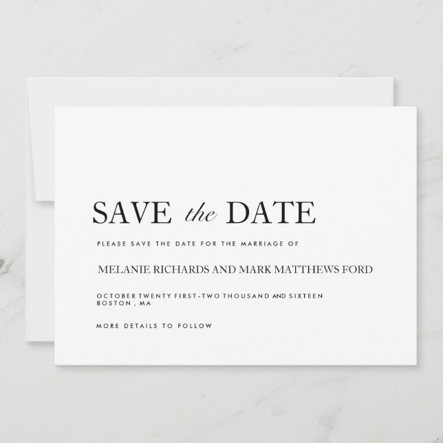 Anúncios de Save The Date modernos em preto e bran (Frente)