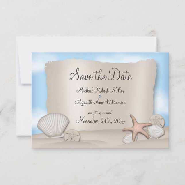 Anúncios de Save the Date para Casamento na Praia (Frente)