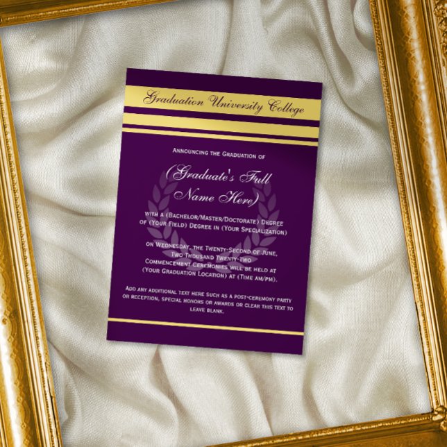 Anúncios formais de Formandos ~Roxos (formal college graduation announcement cards)