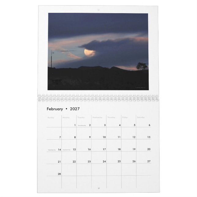 Anza, Calendário de Doze Meses na Califórnia (Fev 2027)