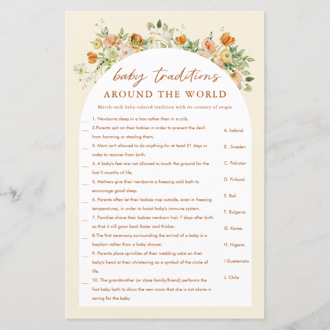 Ao Redor Do Jogo Do Chá de fraldas Floral Mundial (Frente)