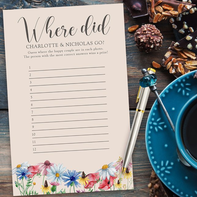 Aonde Eles Foram? Jogo de Chá de panela de flor se (Where did they go couples shower guessing game from my Wildflower Charm collection)