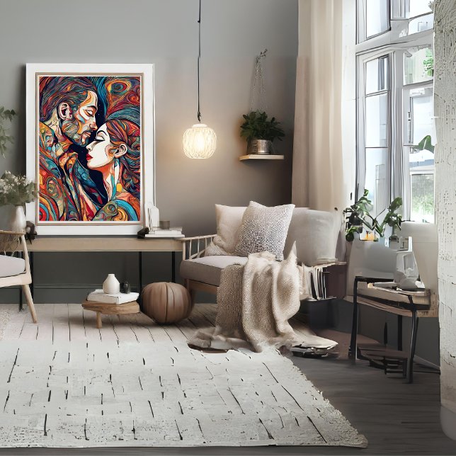 Apaixonado por Poster de Arte Moderna (Man and Woman in Love Modern Art Poster)