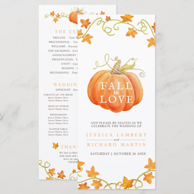 Apaixonar o programa de casamento de abóbora aquát (Frente/Verso)