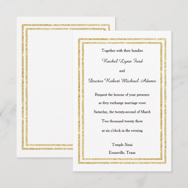 Aparar Luxuoso Dourado Falso - Convite de Casament (Frente/Verso)