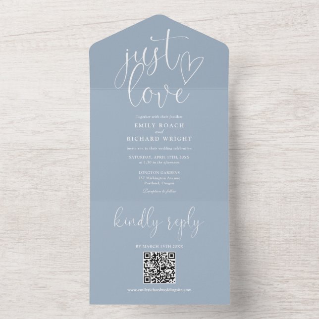Apenas Ame Código QR Moderno Azul Poeira Casamento (Interno)