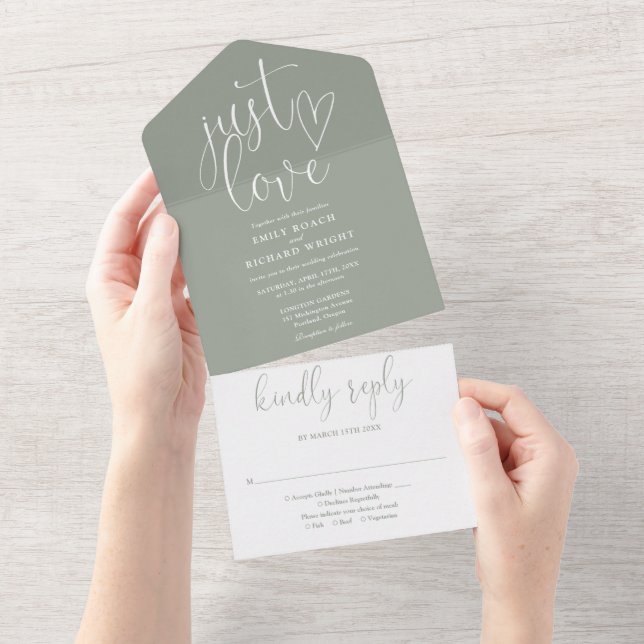 Apenas Amor Elegante Script Sage Green Casamento (Aba destacável)