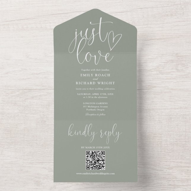 Apenas Amor Moderno Código QR Casamento Verde Sage (Interno)