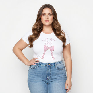 Apenas Sendo uma Camisa Tema Laço Rosa Feminina