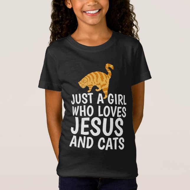 APENAS UMA MENINA QUE AMA JESUS E GATA T-Shirt (Frente)