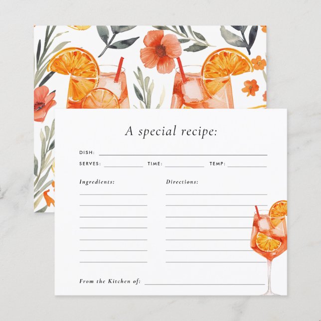 Aperol Spritz Floral Watercolor Bridal Card (Frente/Verso)