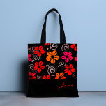 Aplausos Flor Personalizado Tote Bag<br><div class="desc">Um belo tapete de cor com flores vermelhas,  rosa e laranja brilhantes sobre fundo escuro. Exclua o nome na caixa de texto e adicione o seu próprio texto ou exclua todo o texto da sua aparência personalizada. Projetado para você pelo Evco Studio.</div>