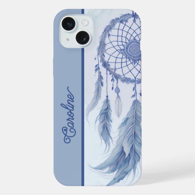 Apoanhador de sonhos em aquarela azul penas nome (Verso)