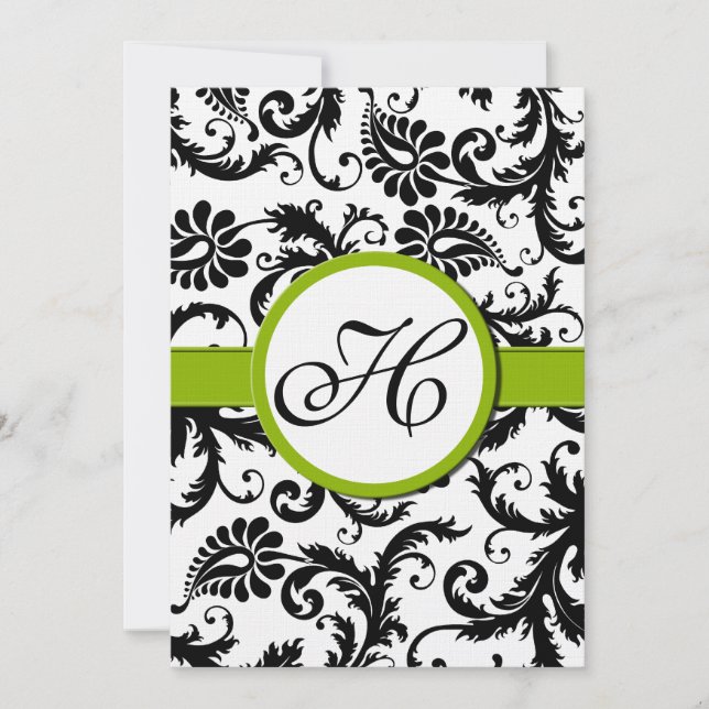 Apple Green Damask Swirls Convite Para Casamento (Frente)