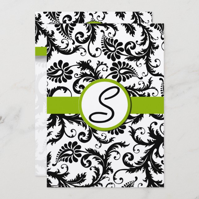 Apple Green Damask Swirls Convite Para Casamento (Frente/Verso)