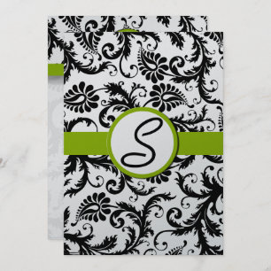 Apple Green Damask Swirls Convite Para Casamento