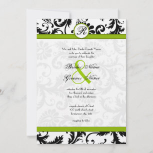 Apple Green Damask Swirls Convite Para Casamento
