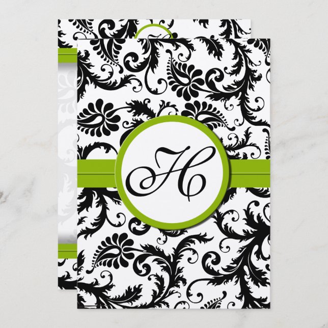 Apple Green Damask Swirls Convite Para Casamento (Frente/Verso)