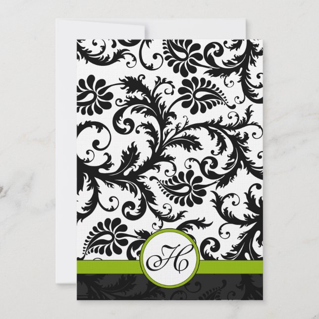 Apple Green Damask Swirls Convite Para Casamento (Frente)