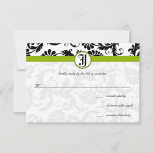 Apple Green Damask Swirls Convite Para Casamento