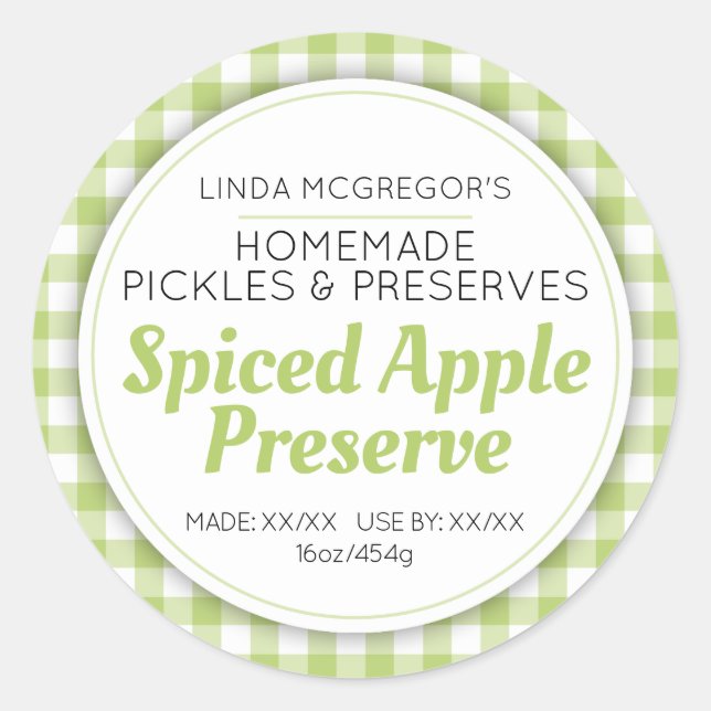 Apple preserve etiqueta verde redonda de pote de c (Frente)