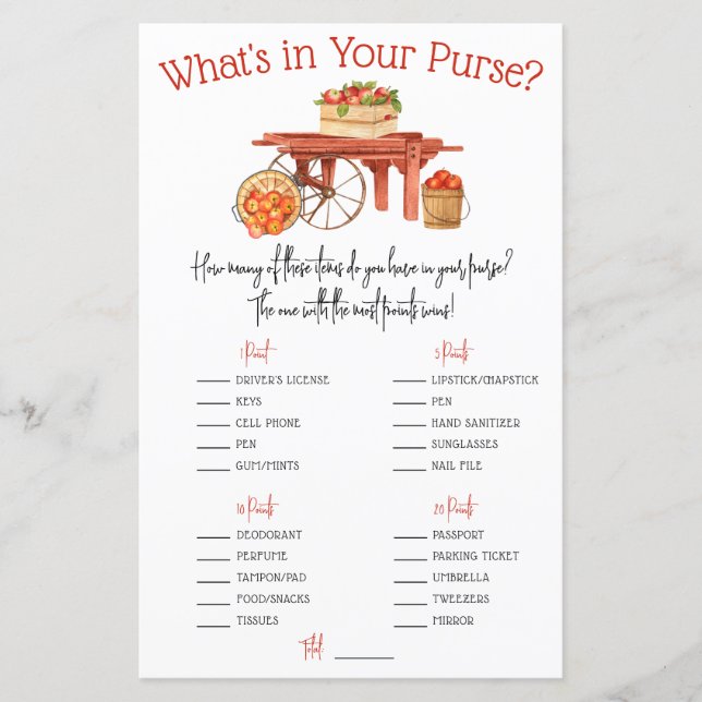 Apple-y Depois! O que há na sua bolsa? Jogo (Frente)