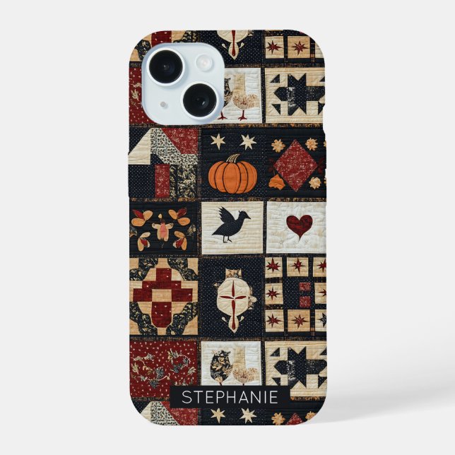 Appliqué de fazenda primitiva e geométrico (Verso)