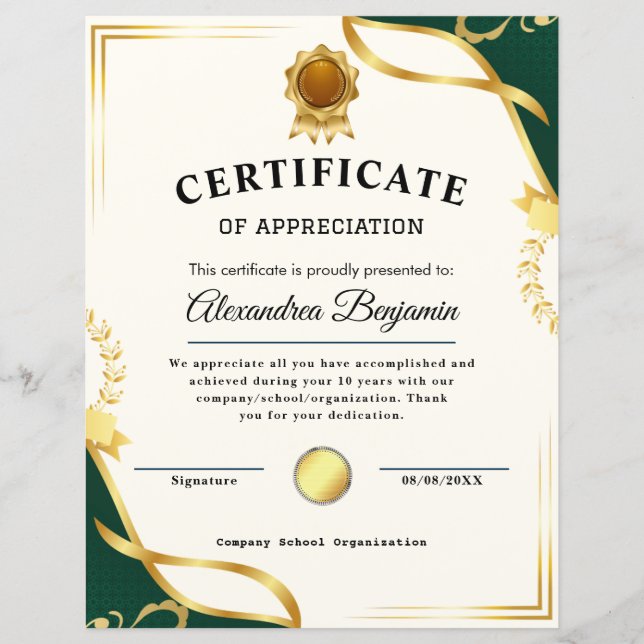 Apreciação do Certificado Azul Dourado (Frente)