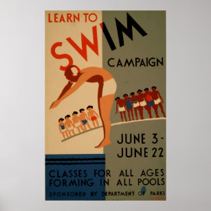Aprenda a Natação do Poster vintage da campanha