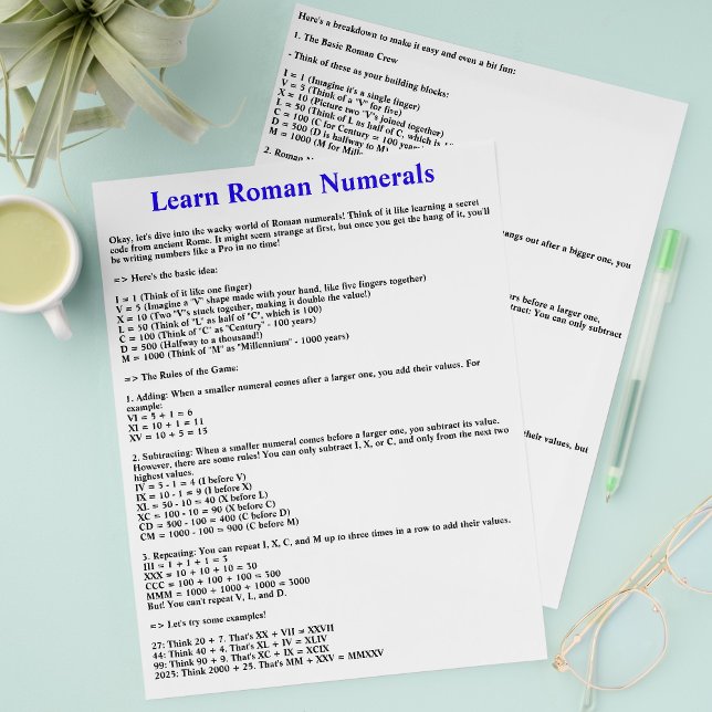 Aprenda Números Romanos Rapidamente | Folhetos Edu (Learn Roman Numerals Flyers - Educational Printable for Kids, Teachers, and Classrooms)