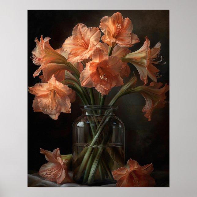 Apricot Amaryllis Flores Impressão (Frente)