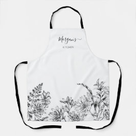 Apron de Vinho Floral Branco Preto-Elegante