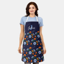 Apron Floral Azul e Laranja