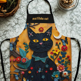 Apron Floral Colorido de Gato Negro
