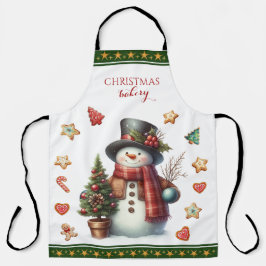 Apron Large Snowman and Christmas Cookies Geen