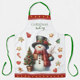 Apron Large Snowman and Christmas Cookies Red