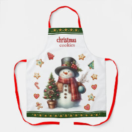 Apron Medium Snowman and Christmas Cookies Green