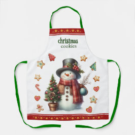 Apron Medium Snowman and Christmas Cookies Red