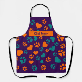 Apron roxo personalizado com impressões de pata la